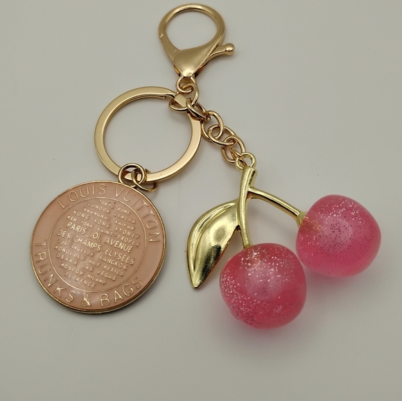Louis Vuitton Accessories - Louis Vuitton Pink and Gold Glitter Cherry Key Holder